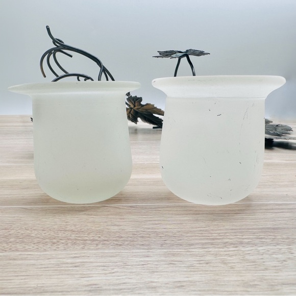 PartyLite Antique Grape Leaf Sconce Pair Frosted Glass Votives Autumn Vibes - Picture 2 of 16